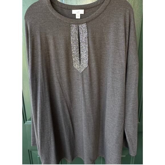 J. Jill Soft Knit Tunic Top L w/ Silver Metallic Accent Tencel Soft Cozy Fall - Picture 1 of 7